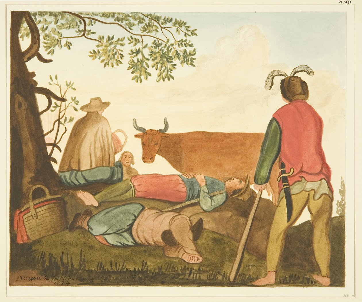 Guy, Conde de Warwick, e o Dun Cow, cópias da pintura a óleo original (aguarela sobre papel) de Joseph Manning
