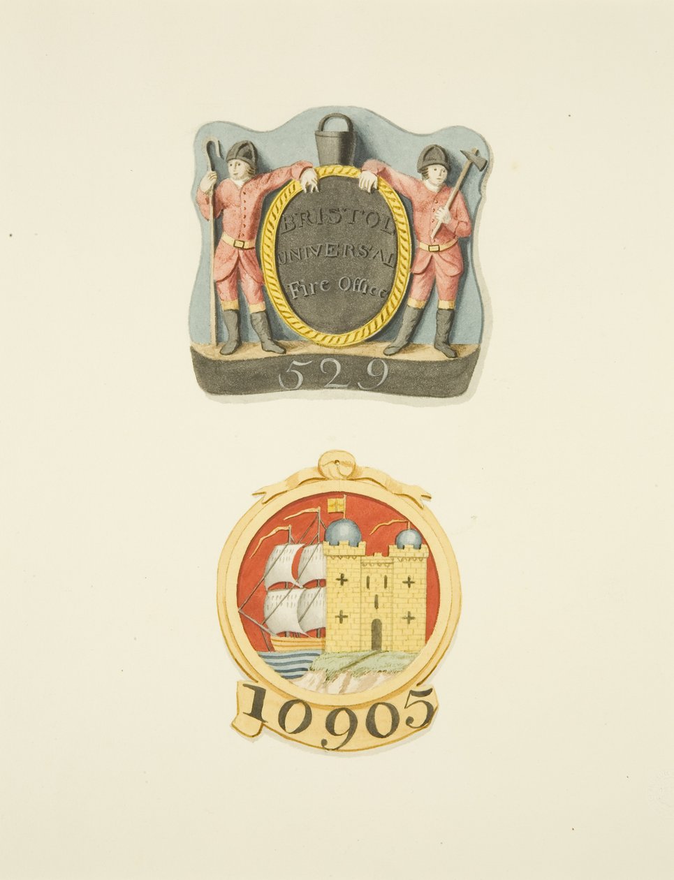 Crachás ou marcas de fogo da Bristol Universal e dos Bombeiros de Bristol de Joseph Manning