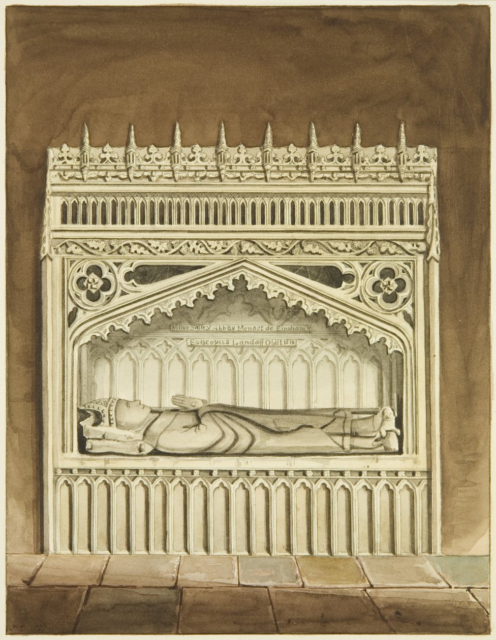 Monumento de Miles Salley, Bispo de Llandaff, perto do altar de São Marcos (aguarela sobre papel) de Joseph Manning