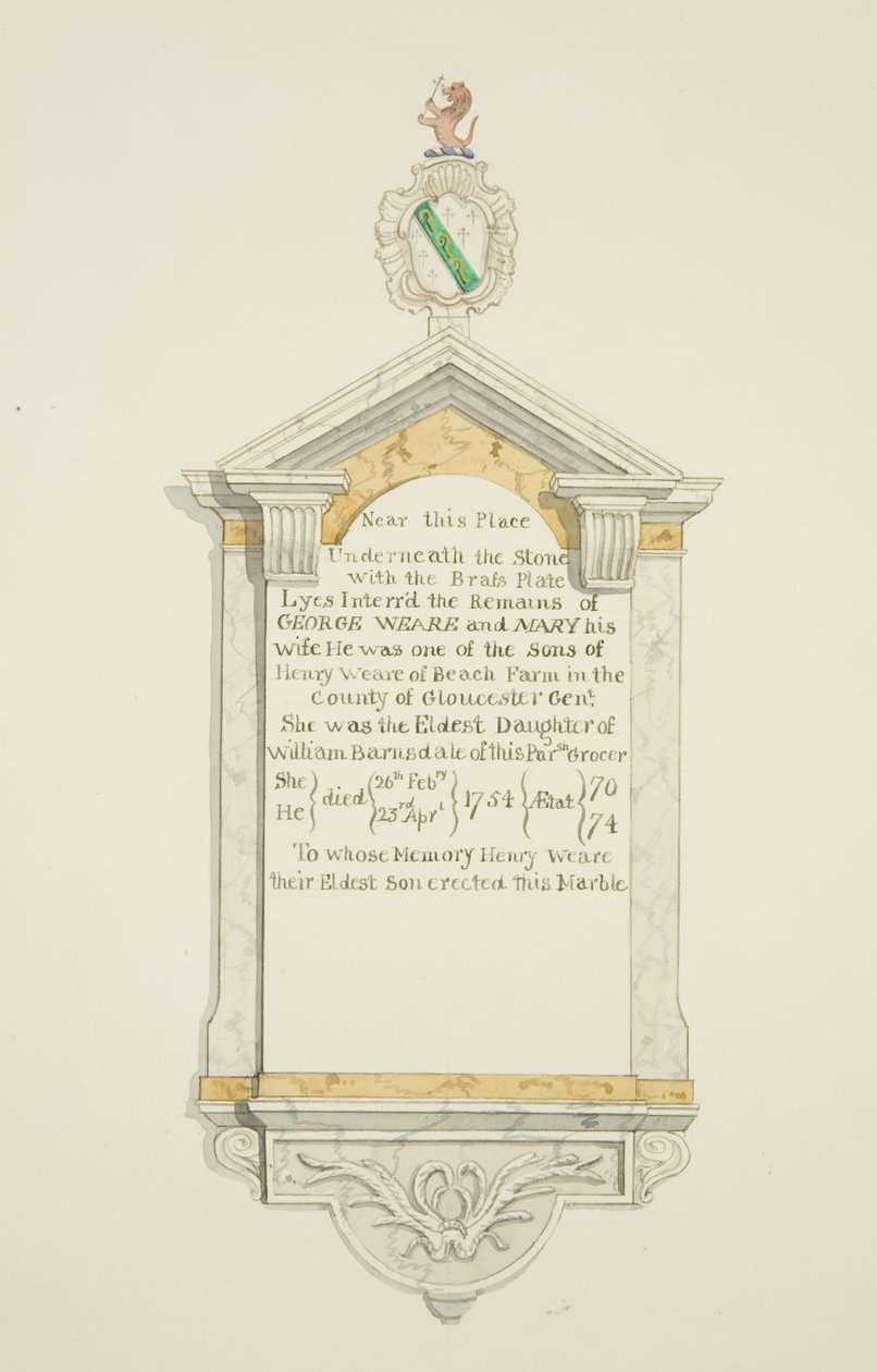 Monumento a George Weare e sua esposa na Igreja de São Tomás (aguarela no papel) de Joseph Manning