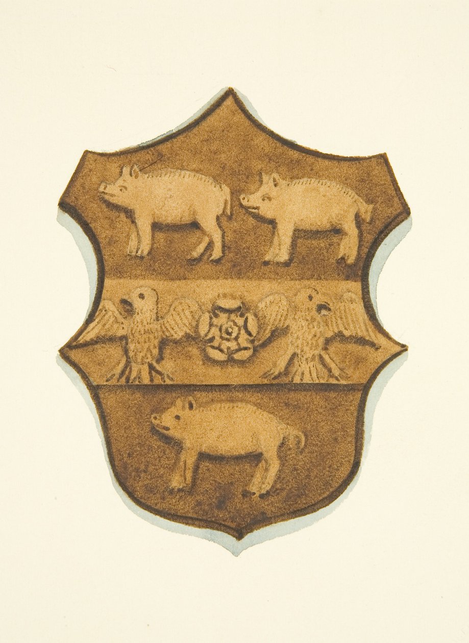 Os braços de Paul Bush esculpidos em carvalho no Trono Episcopal da Catedral de Bristol (lápis e aguarela sobre papel) de Joseph Manning