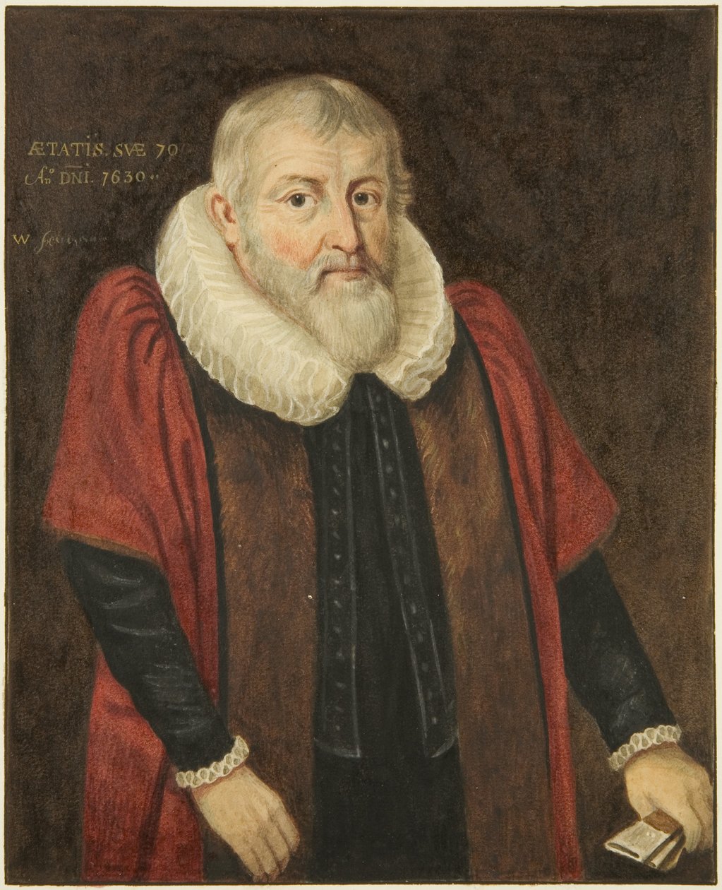 Retrato na Câmara Municipal de George Harrington, Presidente da Câmara de Bristol 1617 (aguarela sobre papel) de Joseph Manning