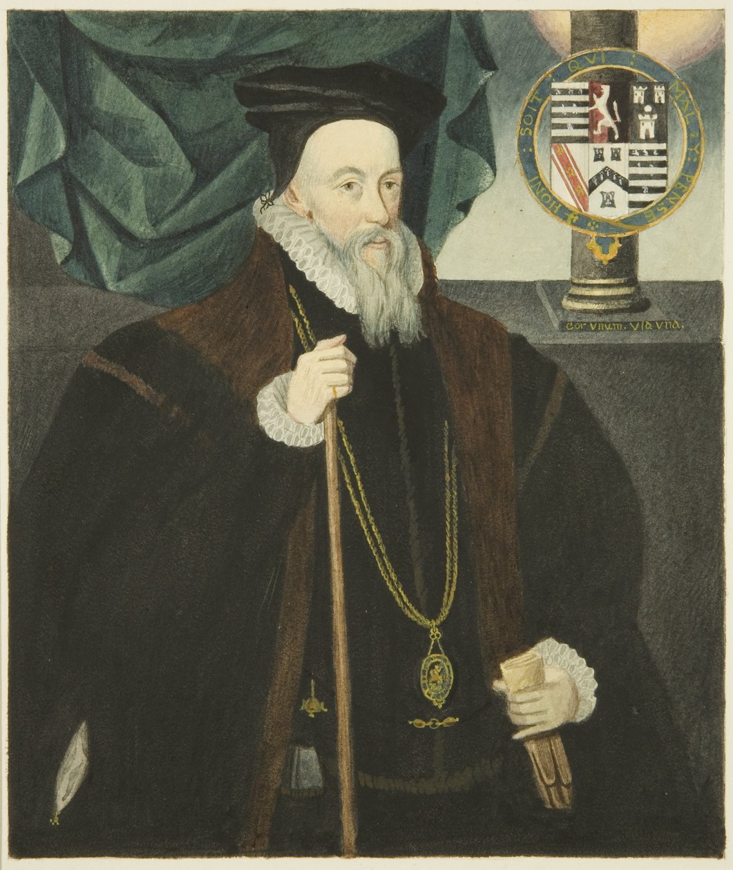 Retrato na Casa do Conselho de Lord Burleigh (aguarela sobre papel) de Joseph Manning