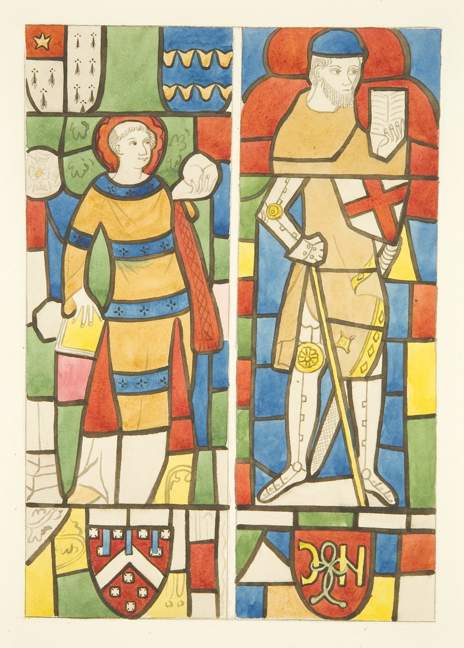 Vidro manchado nas janelas norte e sul do coro da Catedral de Bristol (aguarela sobre papel) de Joseph Manning