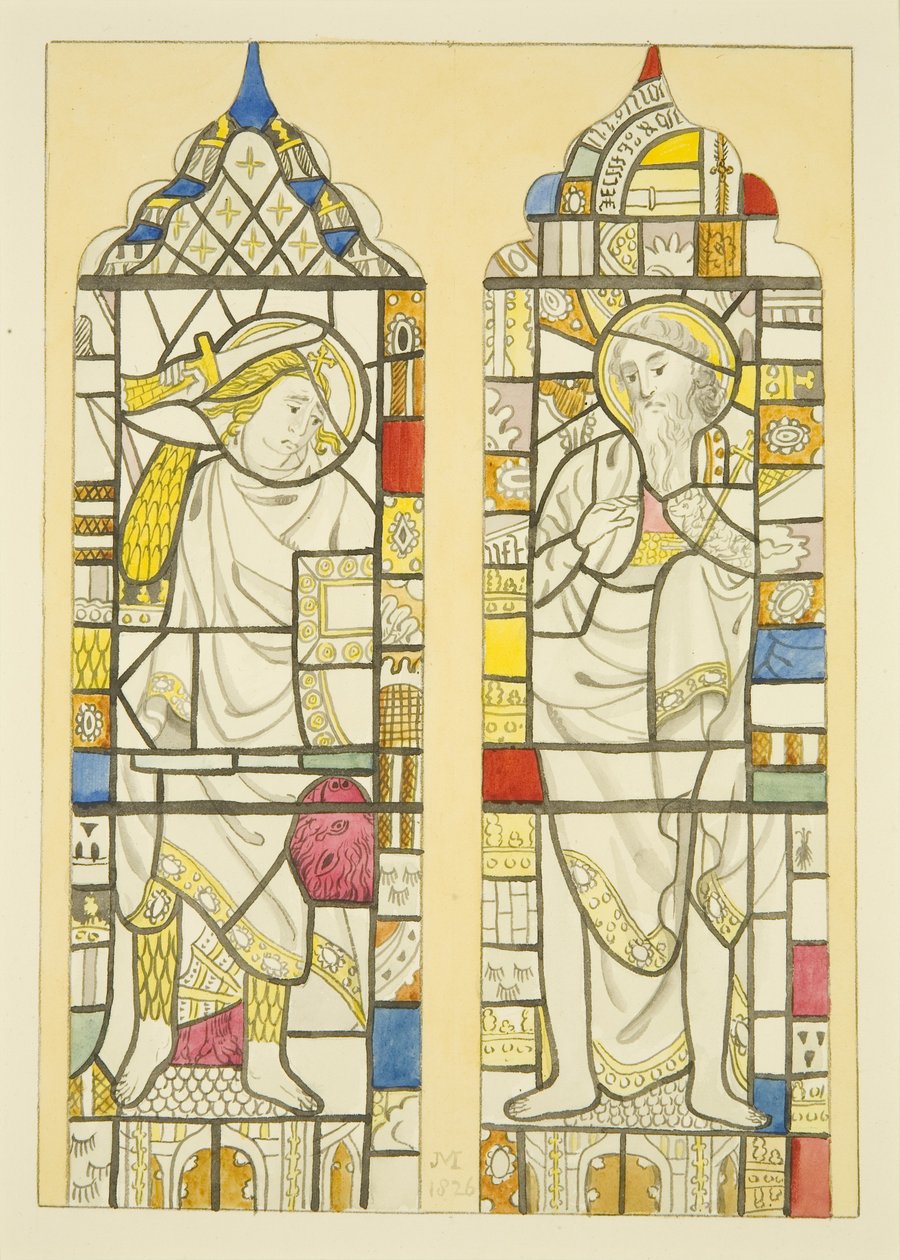 Vidro manchado na janela norte, transepto norte de St Mary Redcliffe (aguarela sobre papel) de Joseph Manning