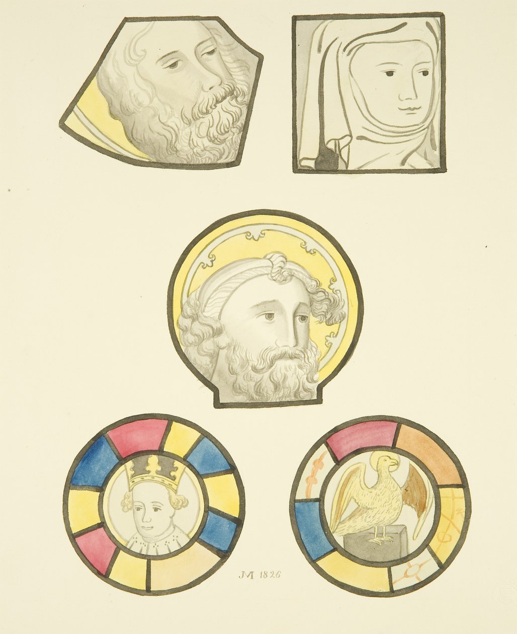 Vidro manchado na janela norte da nave de Santa Maria Redcliffe (aguarela sobre papel) de Joseph Manning