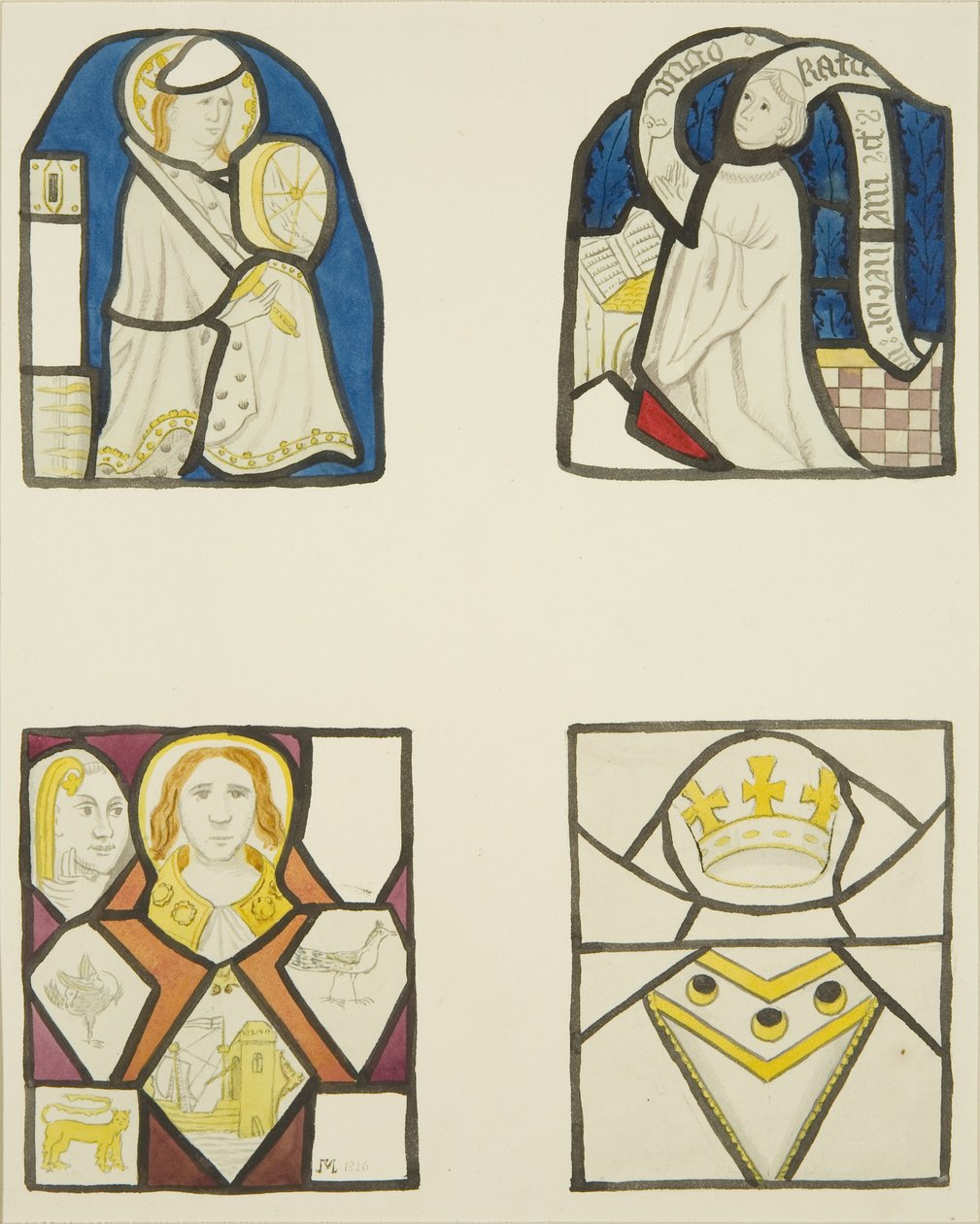 Vidro manchado na janela da Capela dos Tecelões na Igreja do Templo (aguarela sobre papel) de Joseph Manning