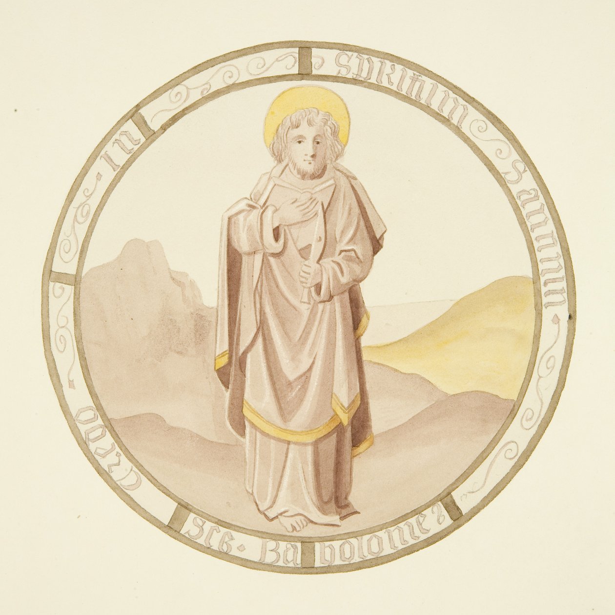 Vidro manchado na janela da capela privada do Palácio do Bispo: São Bartolomeu (aguarela sobre papel) de Joseph Manning