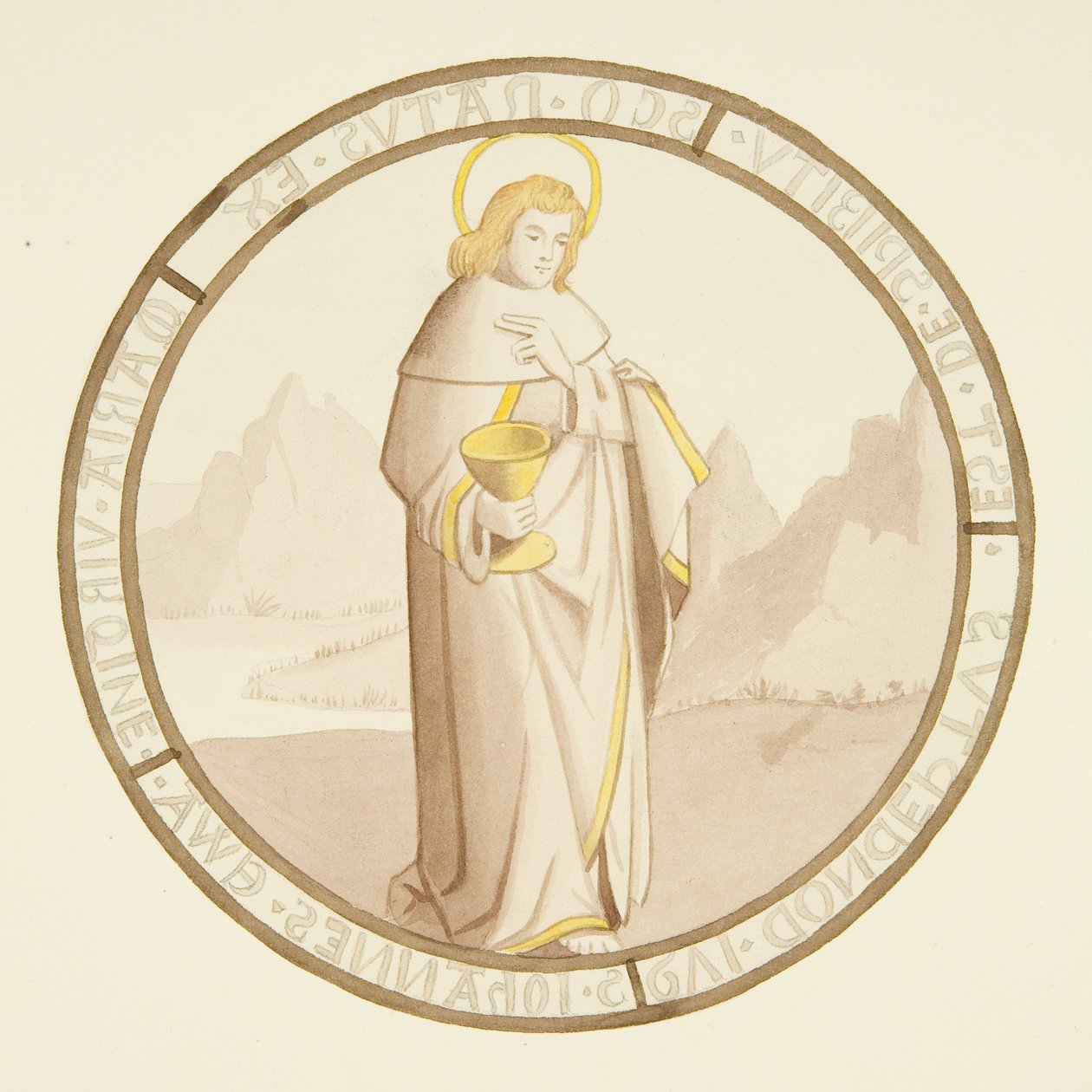 Vidro manchado na janela da capela privada do Palácio do Bispo: São João (aguarela sobre papel) de Joseph Manning