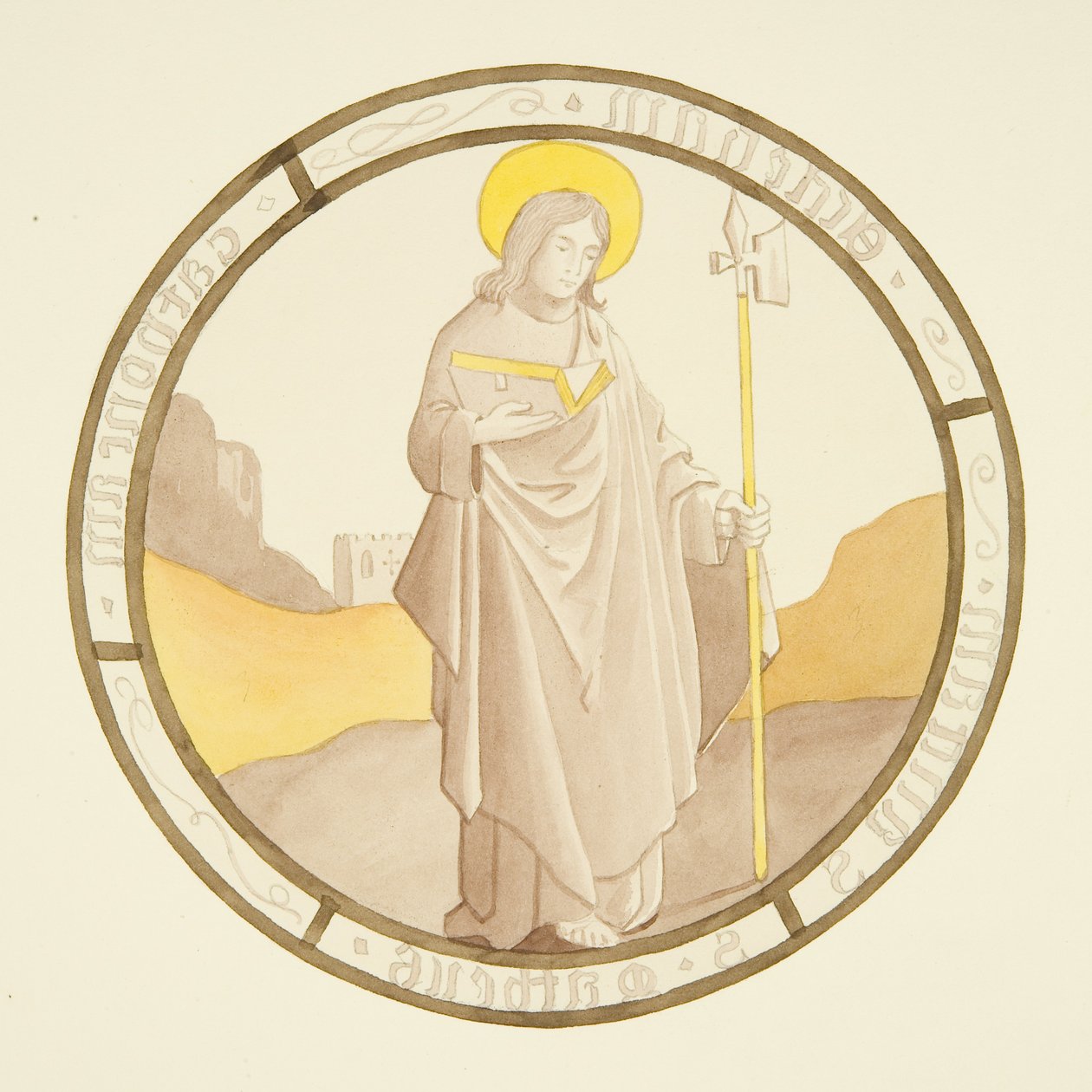 Vidro manchado na janela da capela privada do Palácio do Bispo: São Mateus (aguarela sobre papel) de Joseph Manning
