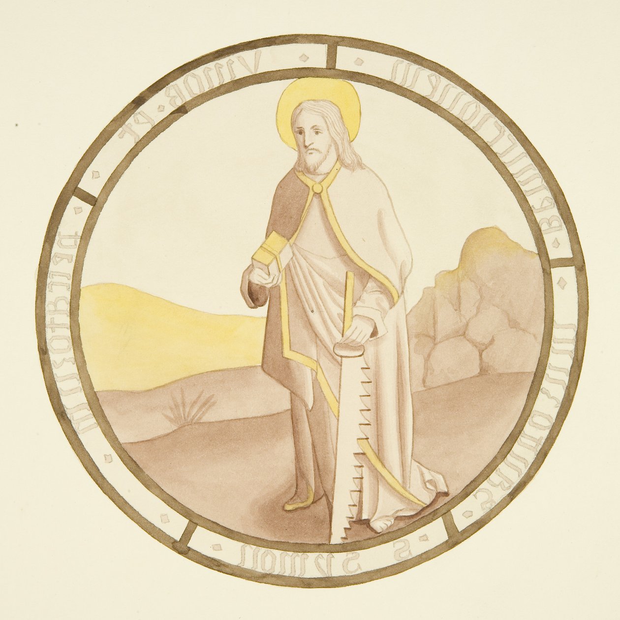 Vidro manchado na janela da capela privada do Palácio do Bispo: São Simão (aguarela sobre papel) de Joseph Manning