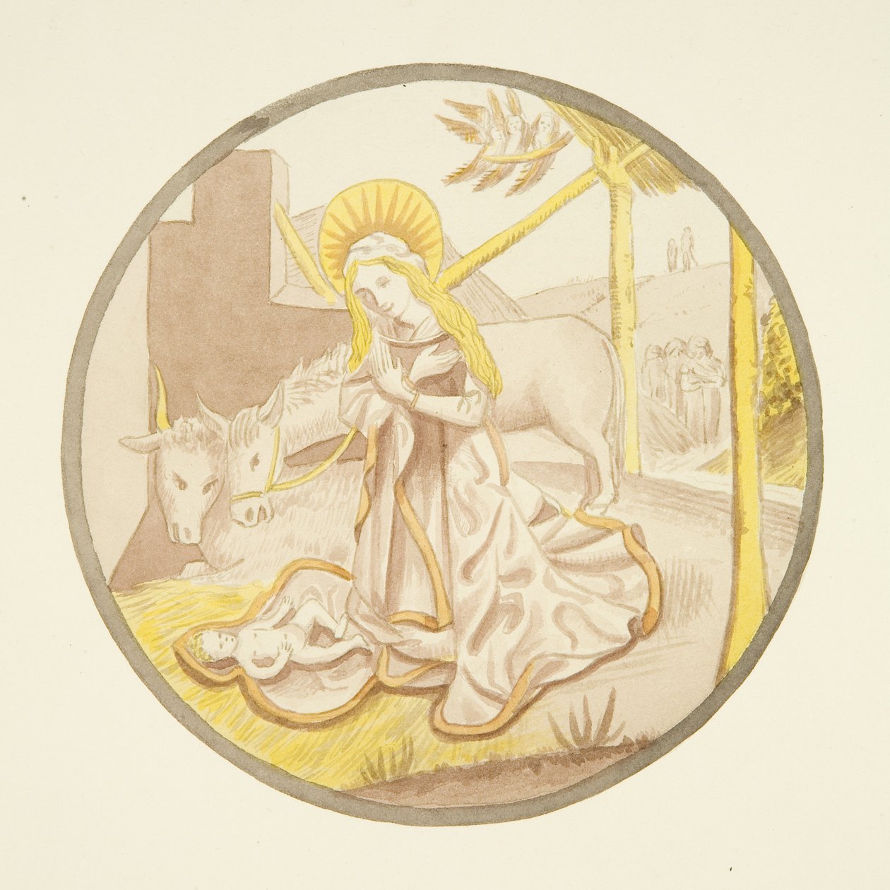 Vidro manchado na janela da capela privada do Palácio do Bispo: A Natividade (aguarela sobre papel) de Joseph Manning