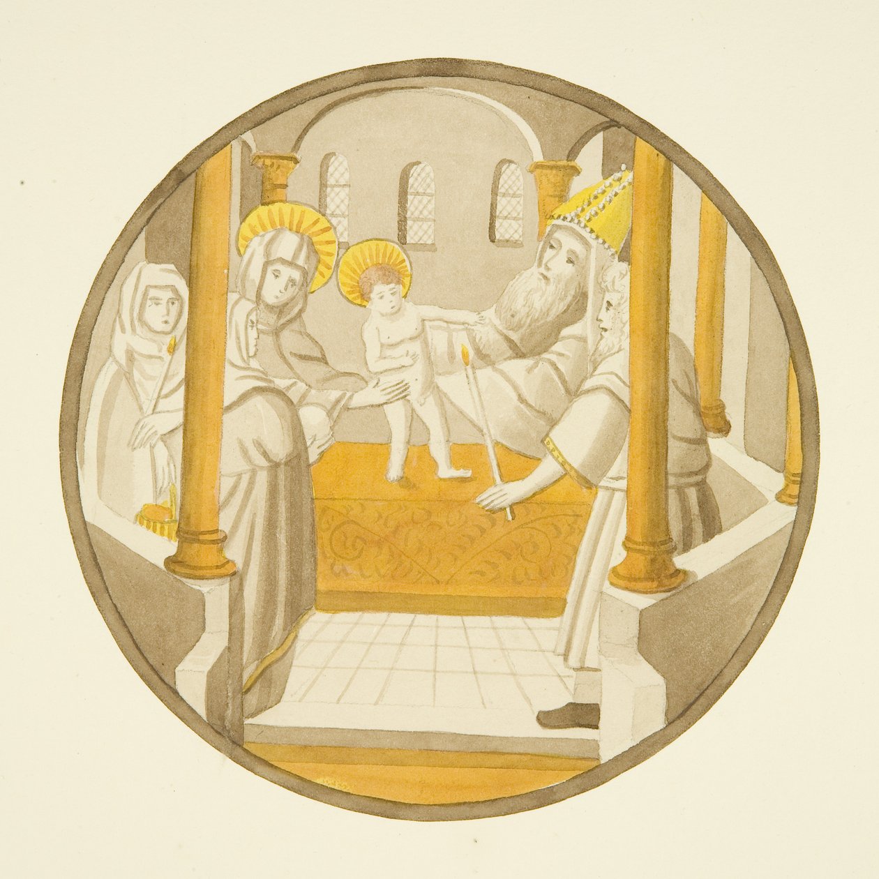Vidro manchado na janela da capela privada do Palácio do Bispo: A Apresentação no Templo (aguarela sobre papel) de Joseph Manning