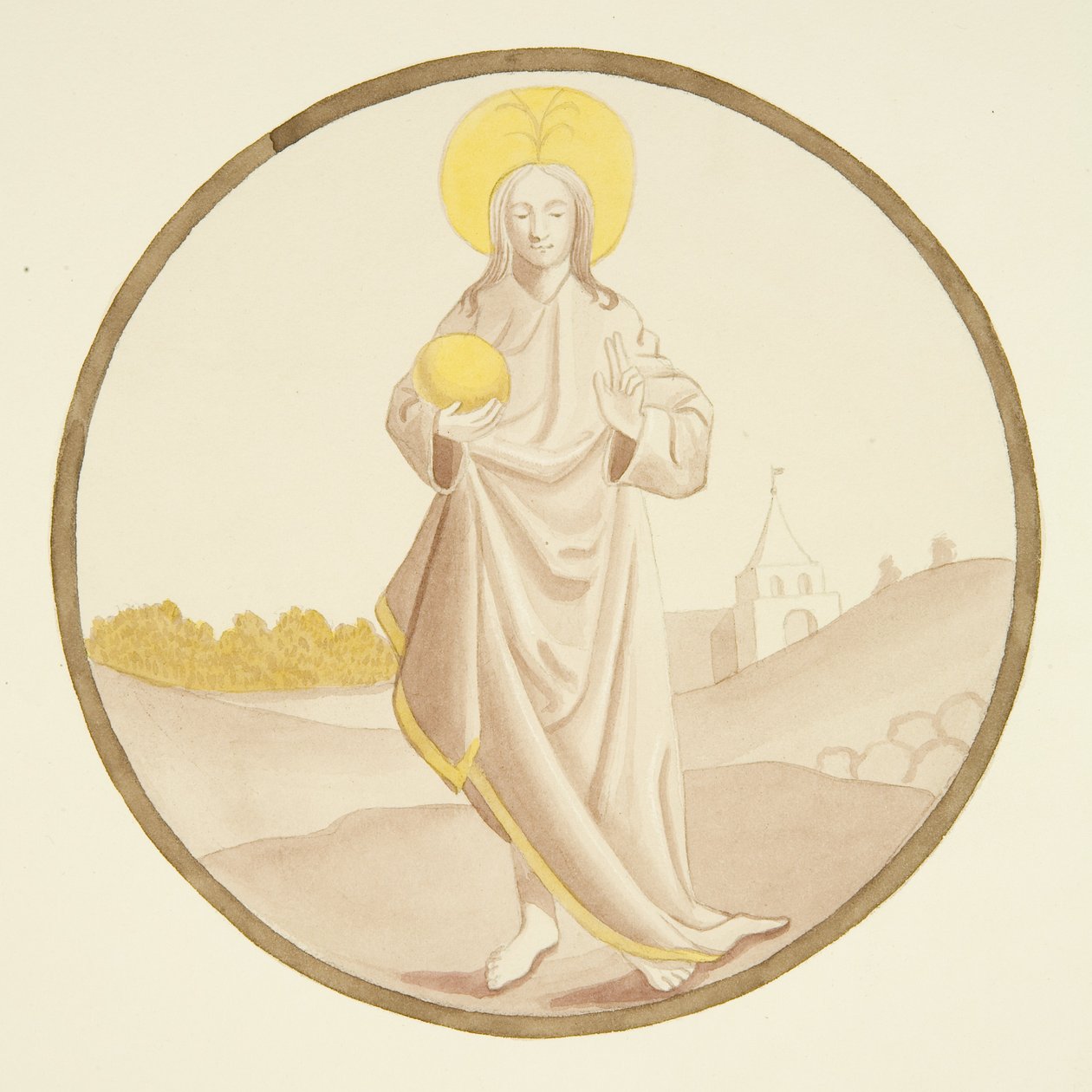 Vidro manchado na janela da capela privada do Palácio do Bispo: O Salvador (desenho, aguarela) de Joseph Manning