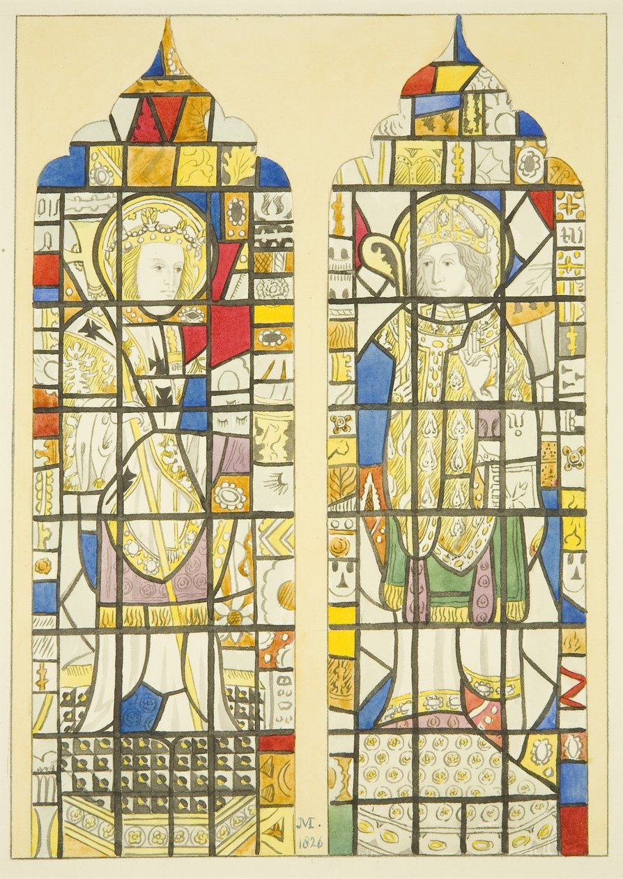 Vidro manchado na janela sobre o Monumento de Canynges em St Mary Redcliffe (aguarela sobre papel) de Joseph Manning
