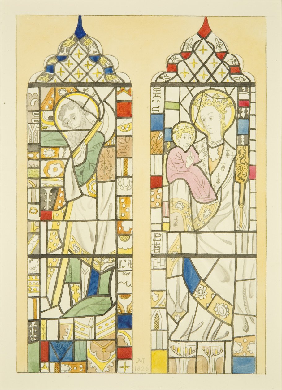 Vidro manchado na janela sobre a fonte de St Mary Redcliffe (aguarela sobre papel) de Joseph Manning