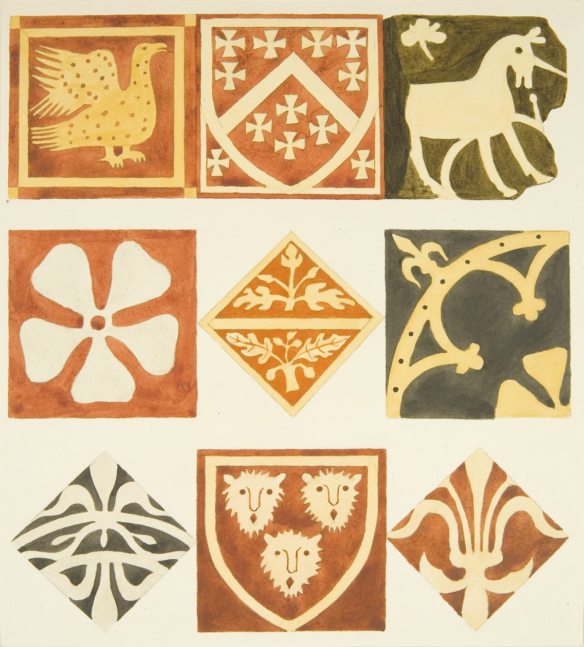Azulejos na sala da sacristia e várias partes do chão da Catedral de Bristol (aguarela sobre papel) de Joseph Manning