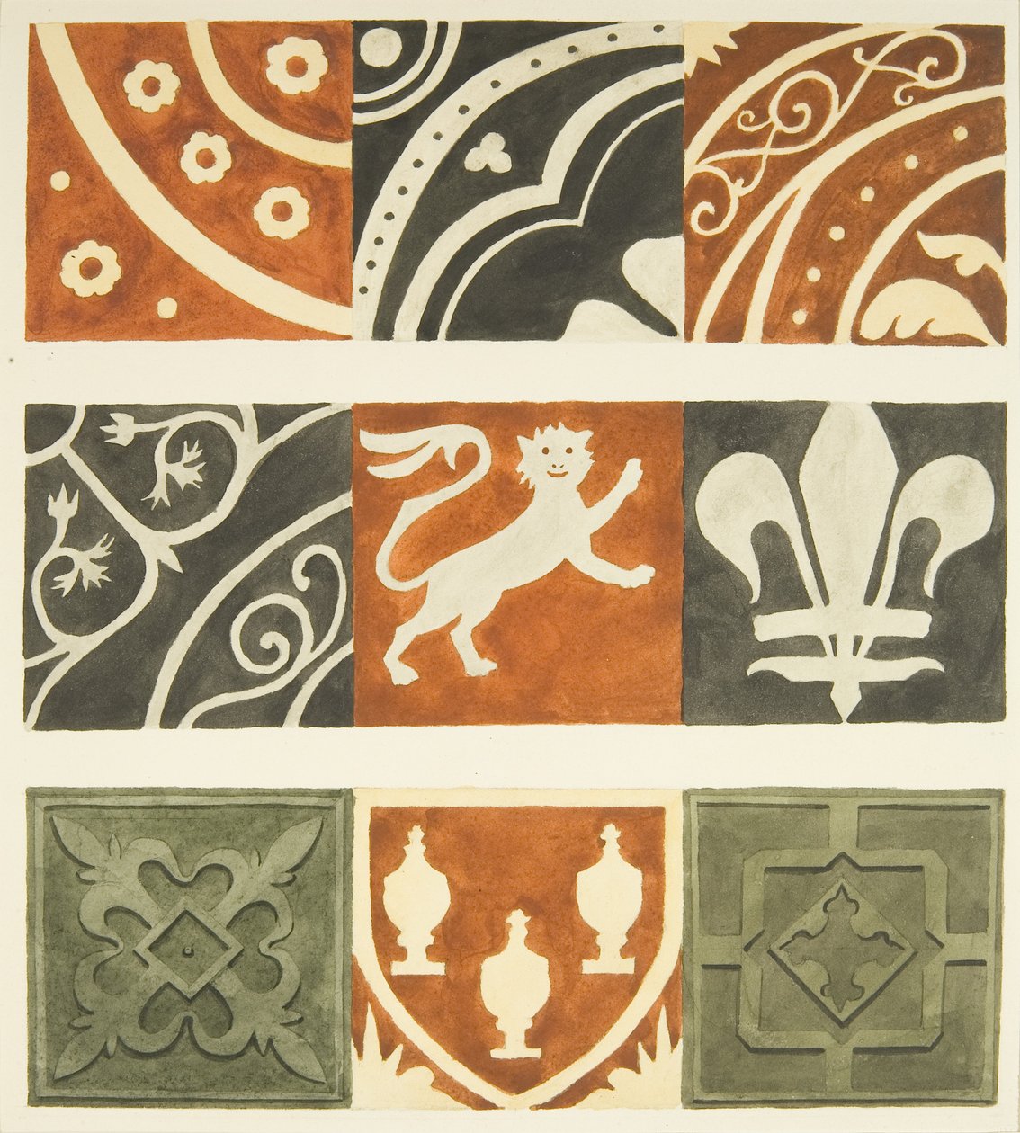 Azulejos na sala da sacristia e várias partes do chão da Catedral de Bristol (aguarela sobre papel) de Joseph Manning
