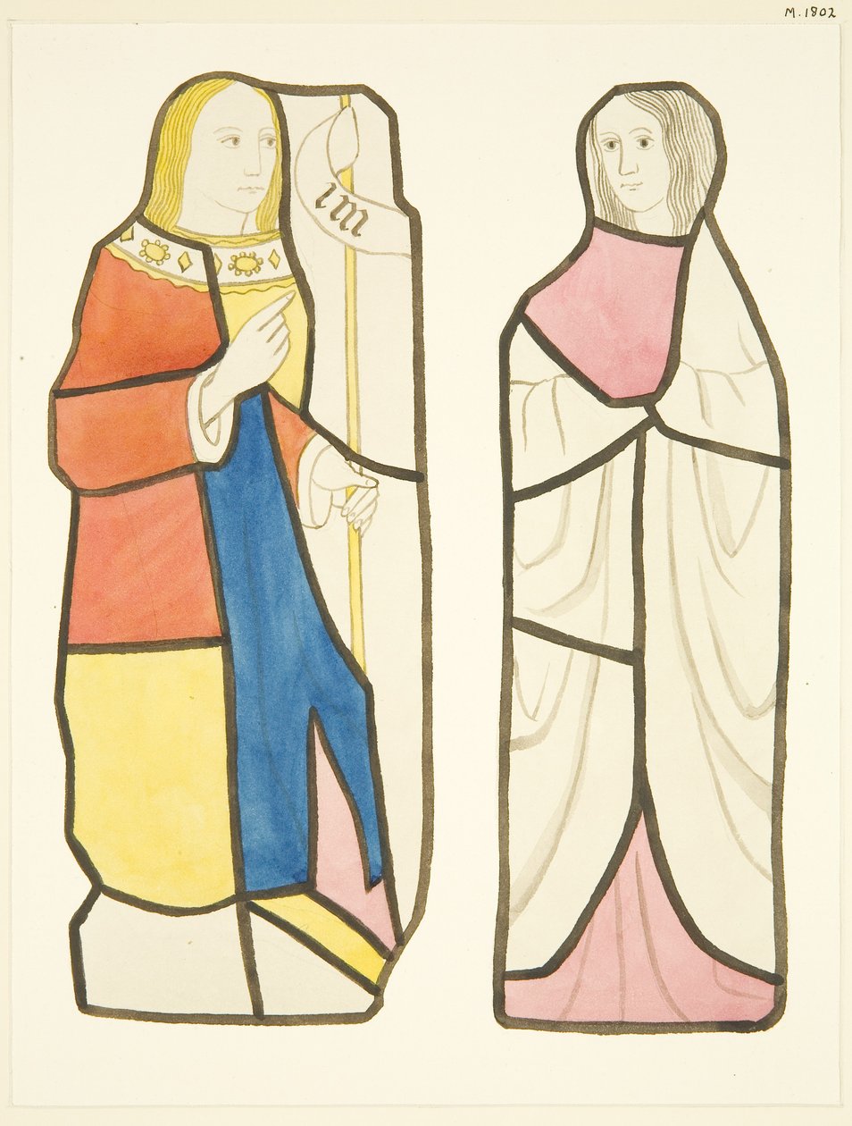 Duas figuras em vitrais a sul do coro na Catedral de Bristol (aguarela sobre papel) de Joseph Manning