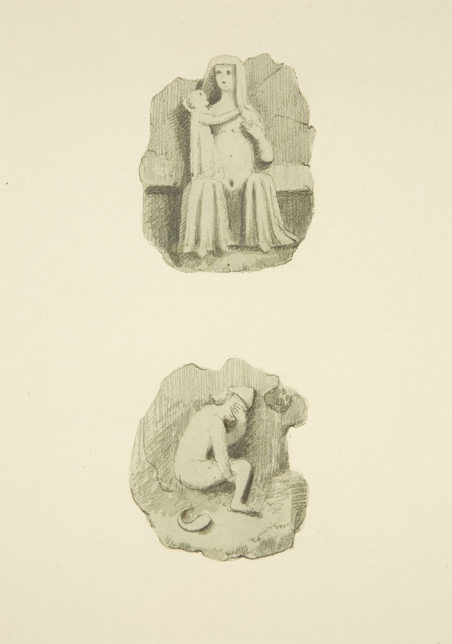 Duas virilhas (chefes) no tecto de St Mary Redcliffe (aguarela sobre papel) de Joseph Manning