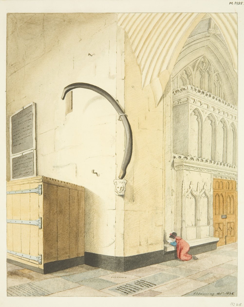 Costela de baleia no corredor norte de St Mary Redcliffe (aguarela sobre papel) de Joseph Manning