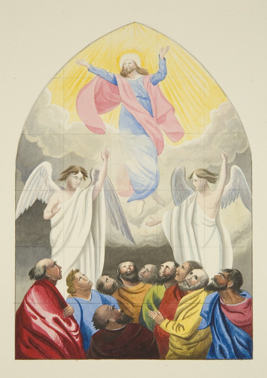 Janela desenhada por Edward Bird, R.A., na Igreja do Templo (aguarela sobre papel) de Joseph Manning