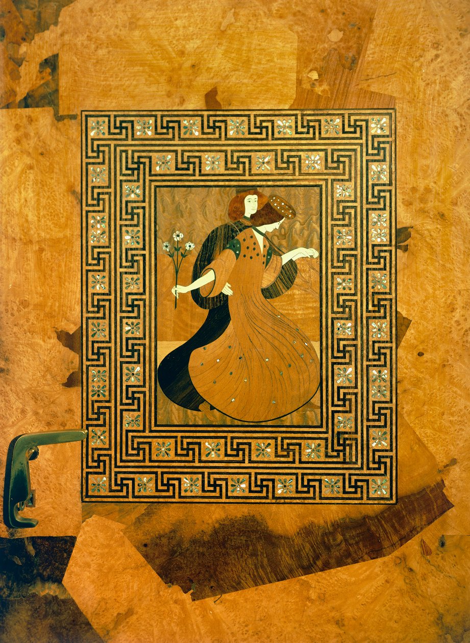 Cena Gallant, incrustação decorativa na porta da sala de música, desenho de Joseph Maria Olbrich (1867-1908), Viena, Áustria de Joseph Maria Olbrich