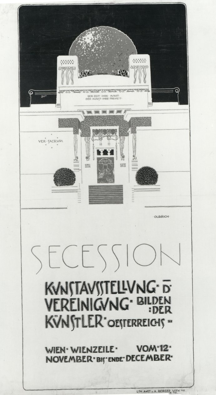 Poster Advertising Secession Exhibition de artistas austríacos, 1898 (litografia colorida) de Joseph Maria Olbrich