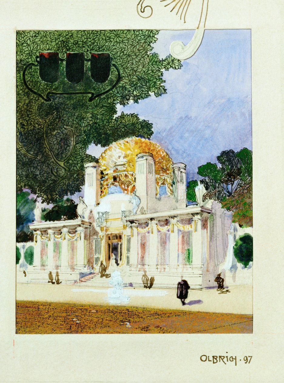 Esboço para o edifício da Secessão de Viena - ... (aguarela) de Joseph Maria Olbrich