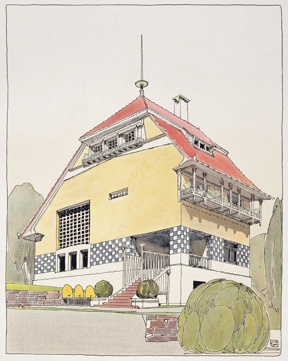 Estudo para a Casa de Olbrich, Darmstadt, da &39;Arquitetura de Olbrich&39;, publicado em 1904. de Joseph Maria Olbrich