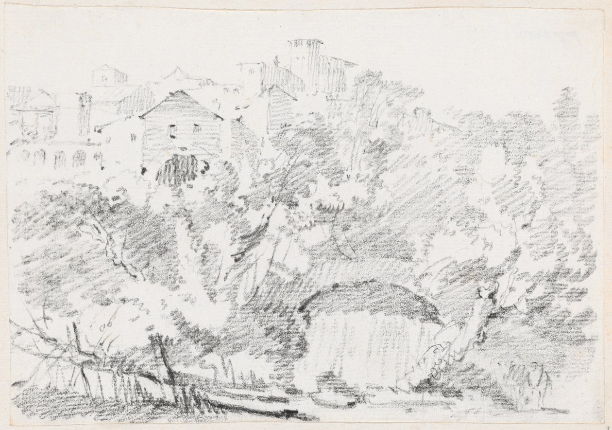 Uma cachoeira perto de um Hilltown na Itália de Joseph Marie Vien