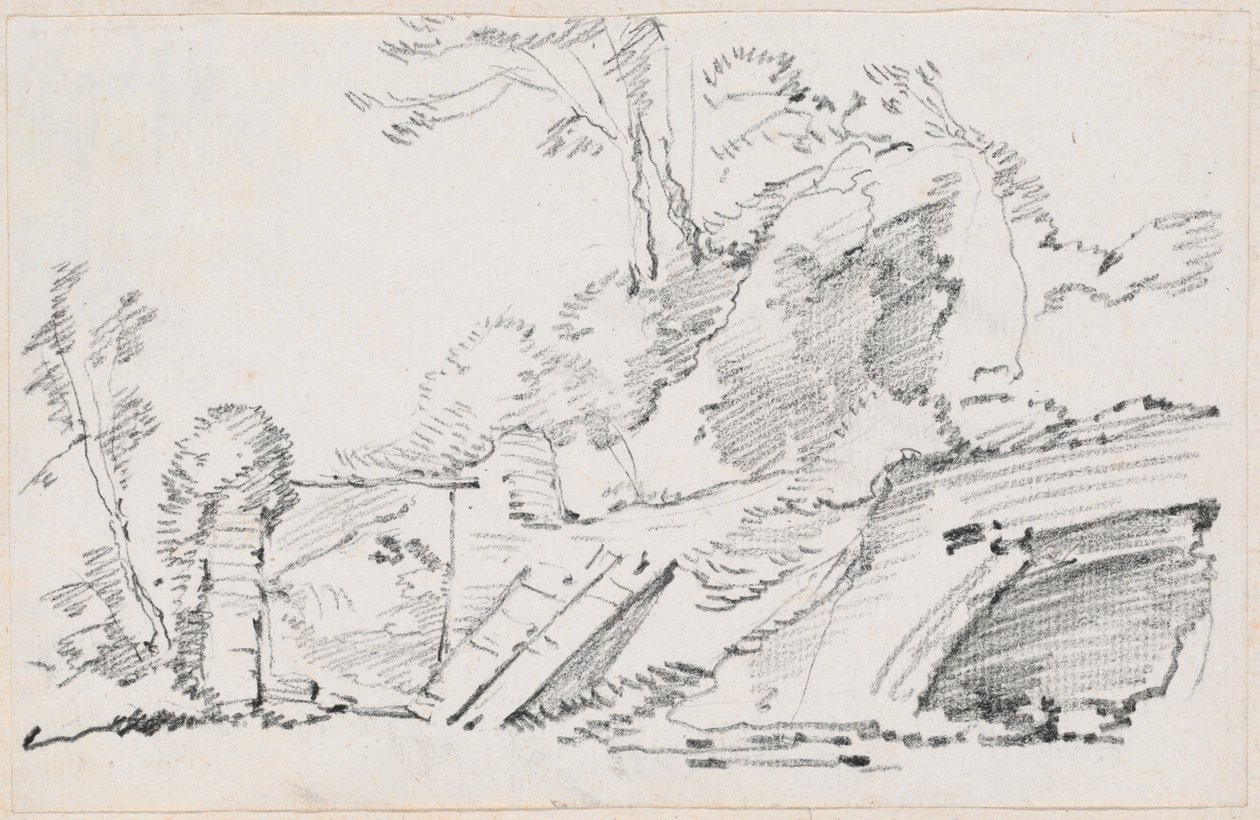 Uma muralha antiga com um portão em ruínas de Joseph Marie Vien