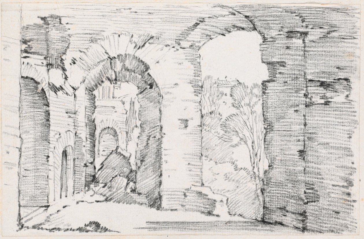 Passagens arqueadas de um edifício em ruínas de Joseph Marie Vien