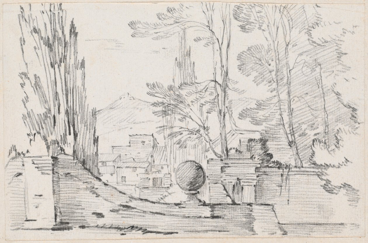Vista através da parede de um jardim italiano de Joseph Marie Vien