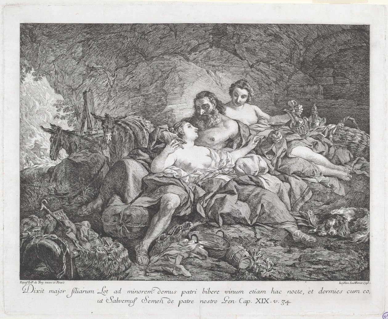 Ló e suas filhas de Joseph Marie Vien after Jean François de Troy