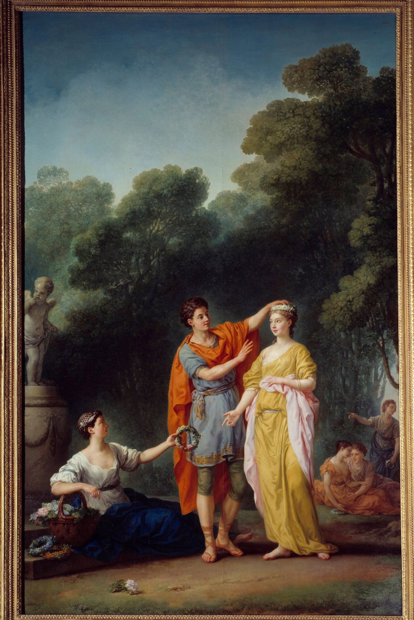 Cena Galante: "Um amante coroando a sua amante com uma coroa de flores" Pintura de Joseph Marie Vien l
