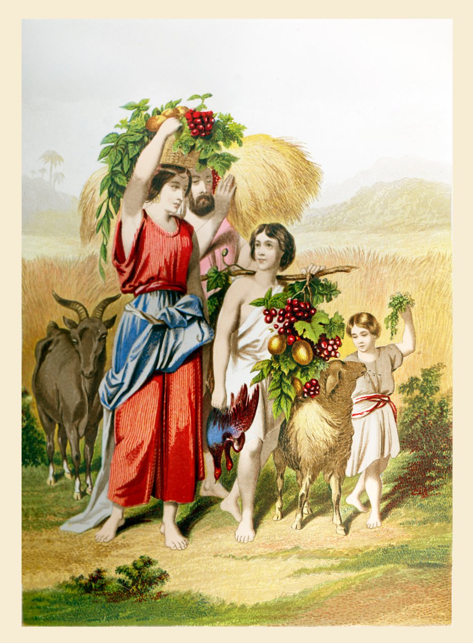 Os primeiros frutos. Ilustração para o Livro do Êxodo. 13.19 (impressão) de Joseph Martin Kronheim