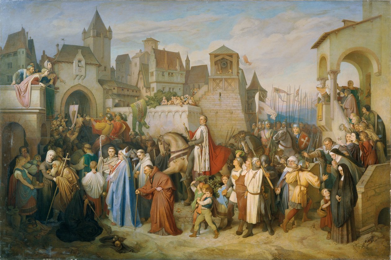 Entrada do Duque Leopoldo o Glorioso em Viena após a Cruzada de 1219 de Joseph Mathias von Trenkwald