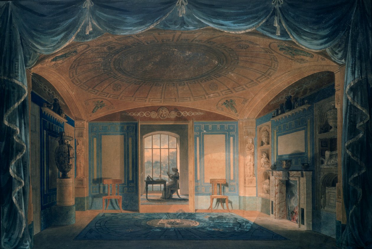 A sala de café da manhã, Pitzhanger Manor, 1802 (caneta e tinta com wc no papel) de Joseph Michael Gandy