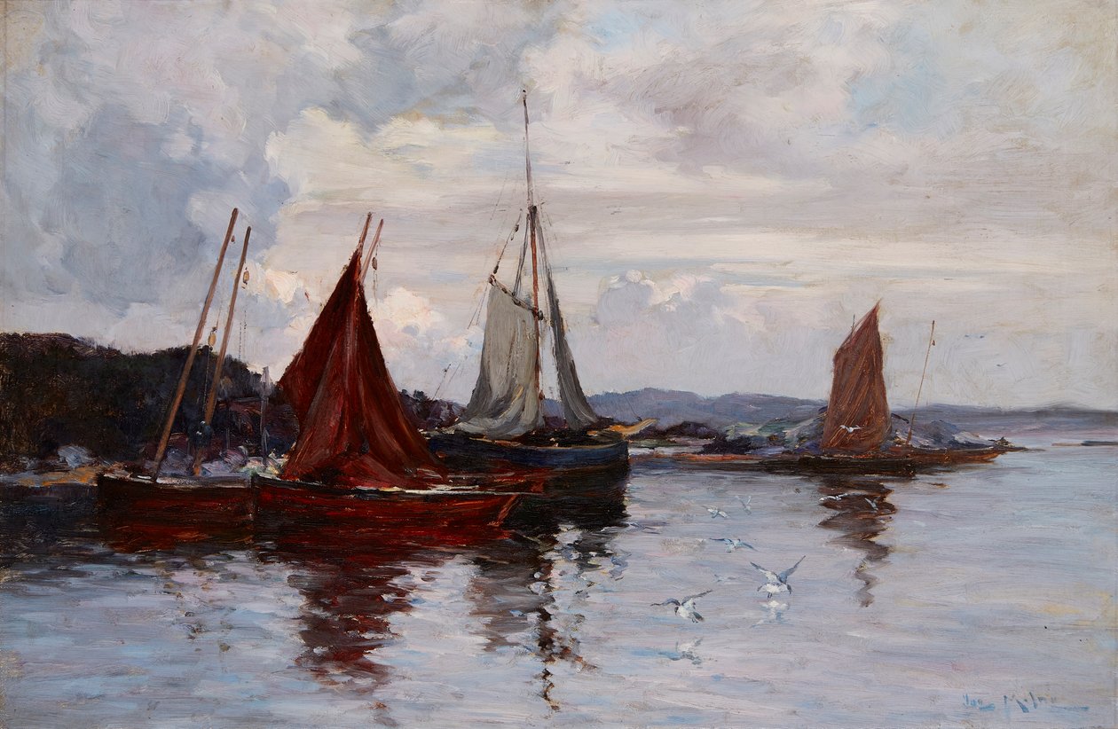 Barcos de pesca no porto (óleo sobre tela) de Joseph Milne