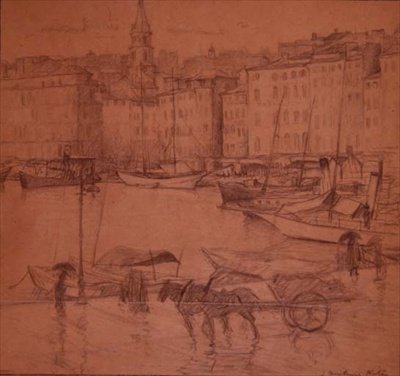 Cena do porto, Rainy Day (lápis) de Joseph Milner Kite
