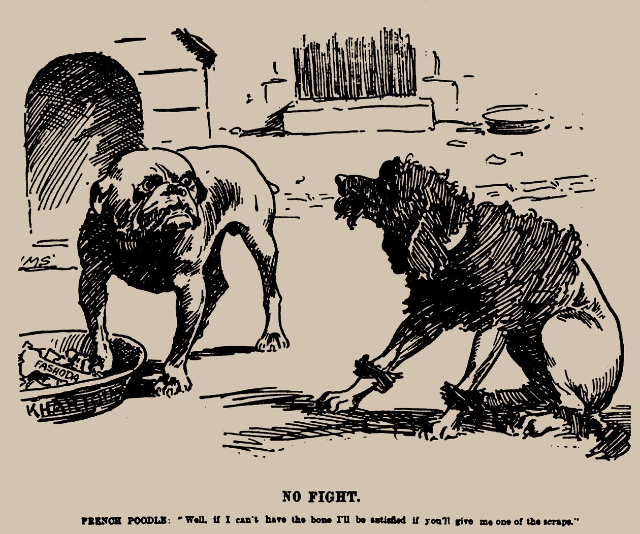 Sem brigas. Cartoon sobre o Incidente de Fashoda, 1898. de Joseph Morewood Staniforth