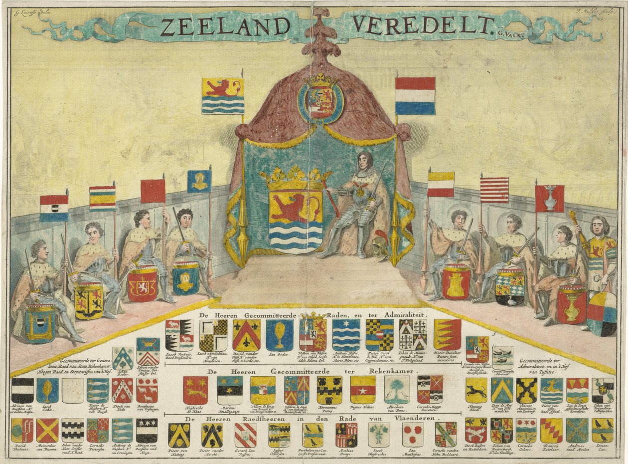 Armas e nomes dos Conselhos Comprometidos da Zelândia e as cidades da Zelândia Raças da Zelândia (título no objeto) de Joseph Mulder