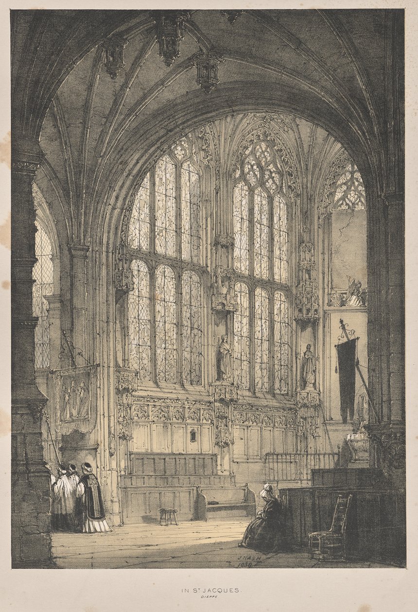 Arquitetura da Idade Média: Em St. Jacques, Dieppe, East End, Interior de Joseph Nash