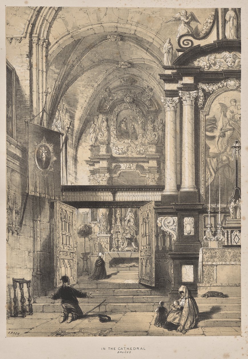 Arquitetura da Idade Média: Na Catedral, Bruges de Joseph Nash