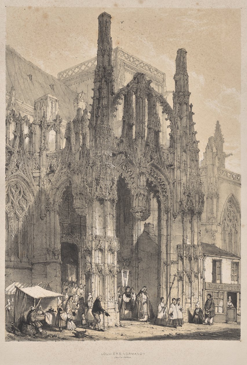 Arquitetura da Idade Média: Louviers, Normandia, South Porch de Joseph Nash