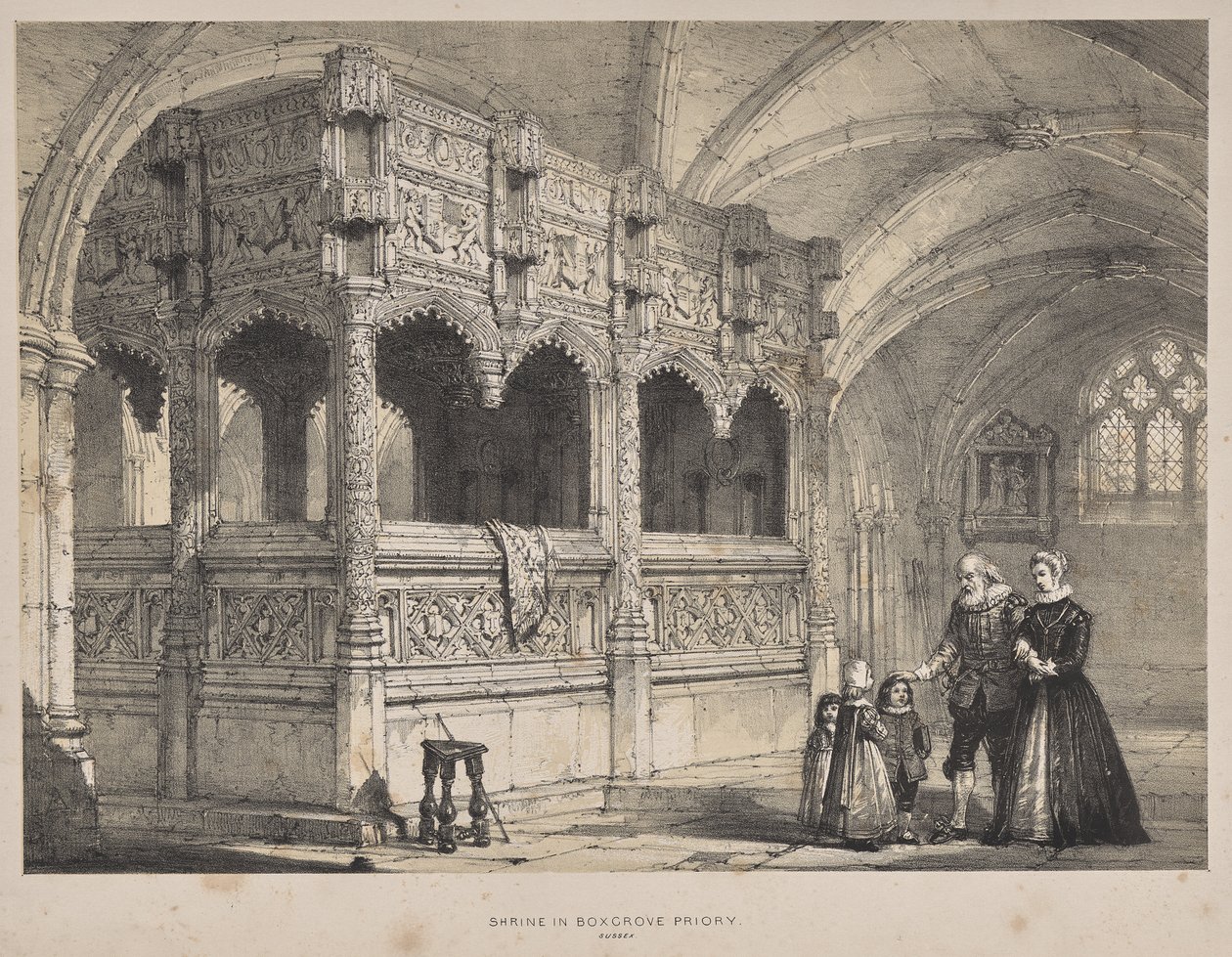 Arquitetura da Idade Média: Santuário da Condessa de la Warre em Boxgrove Priory, Sussex de Joseph Nash