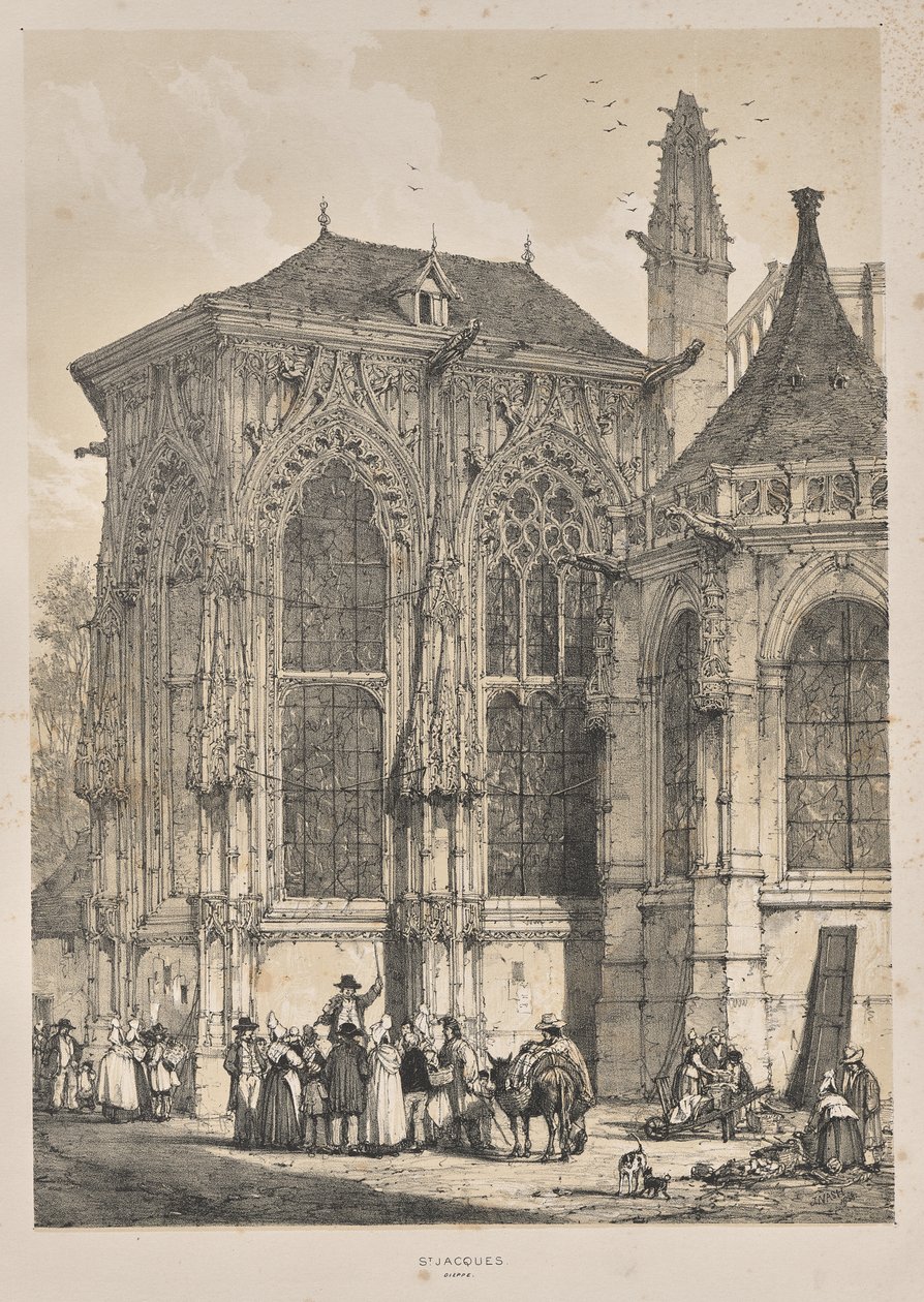 Arquitetura da Idade Média: St. Jacques, Dieppe, East End, Exterior de Joseph Nash