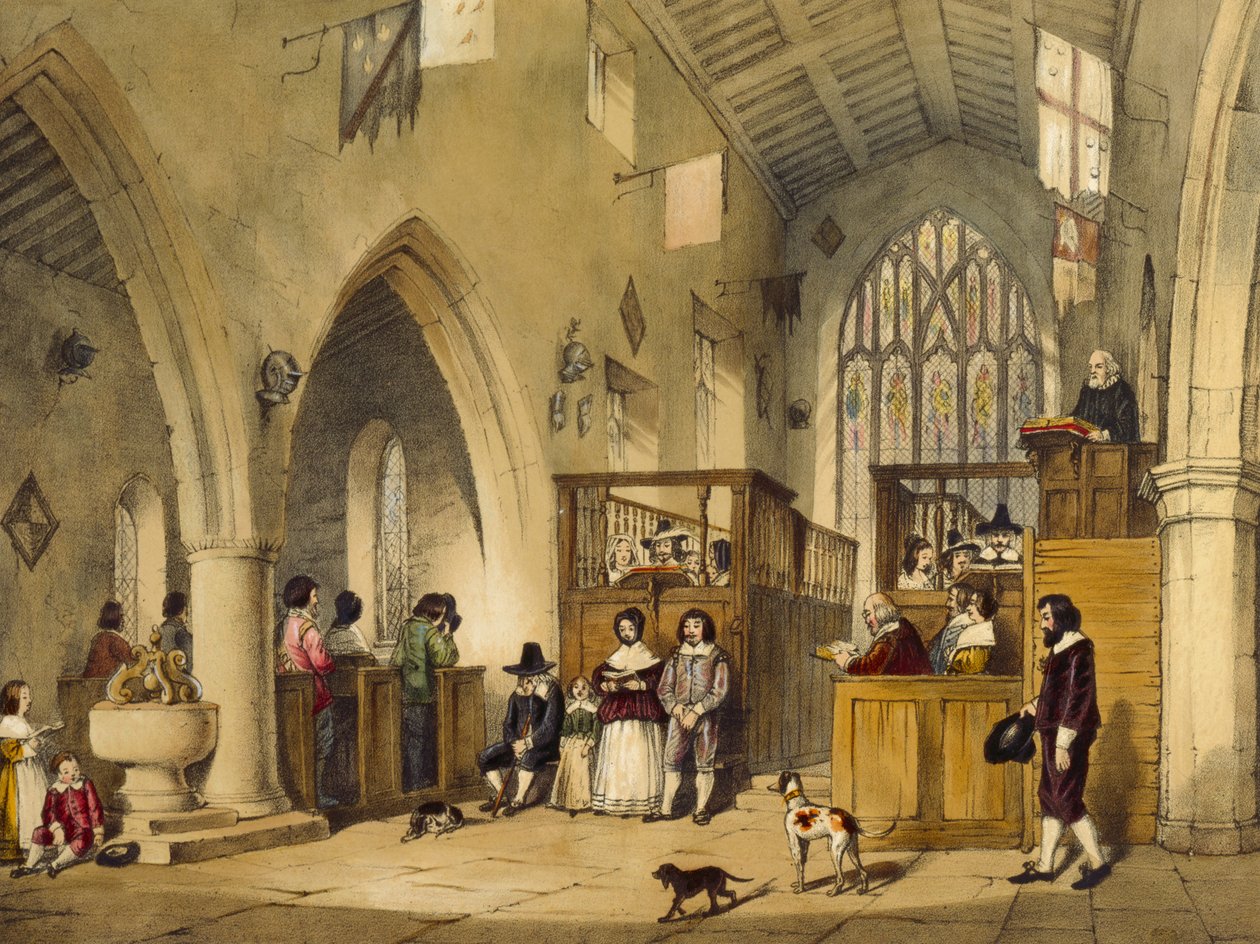 Capela em Haddon Hall, Derbyshire, 1600, ilustração de &39;Arquitetura da Idade Média&39;, 1838 de Joseph Nash