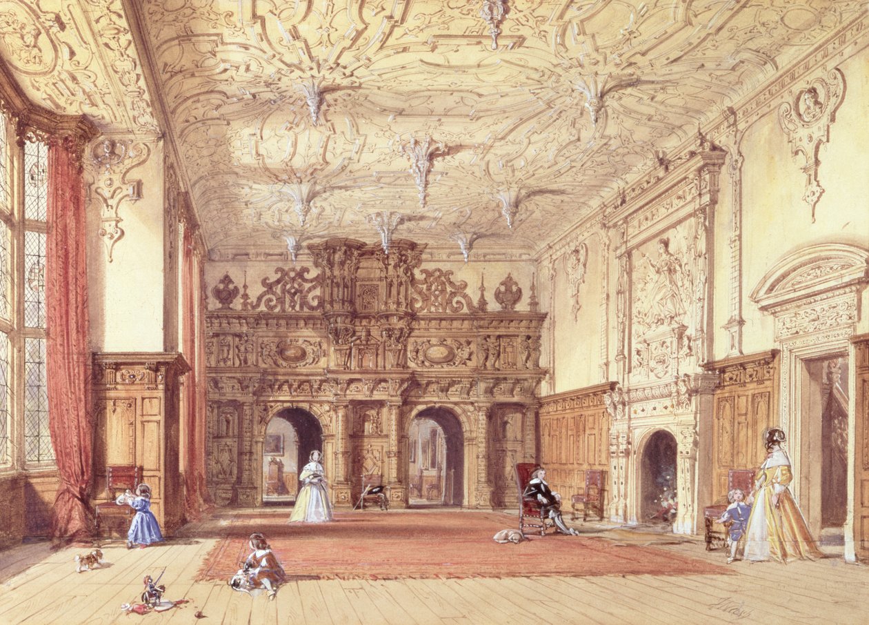 Crewe Hall, Cheshire (wc e guache) de Joseph Nash